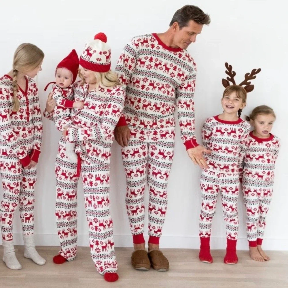 Hanna Andersson Adult Organic Cotton Fair Isle Dear Deer Christmas PJ Set‎